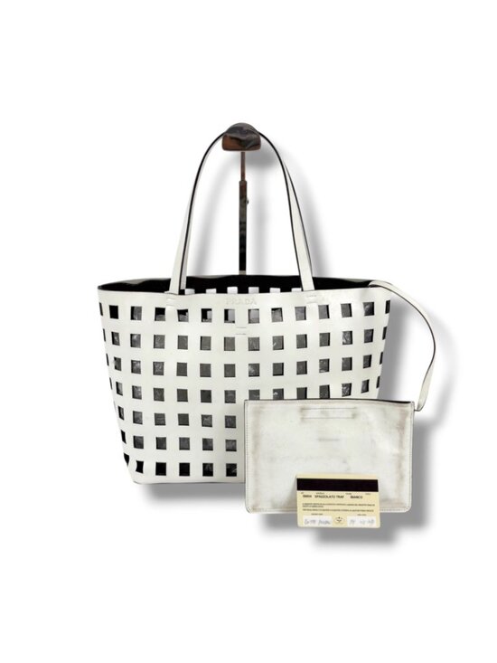 Prada Perforated Leather Mini Tote with Pouch Mirror Calf White